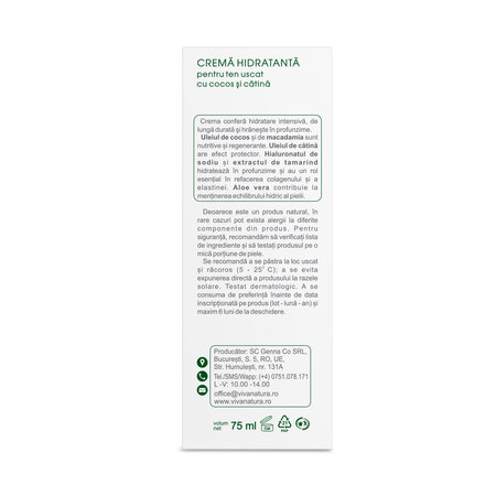Crema de fata hidratanta pentru ten uscat, 75 ml, Vivanatura 765601