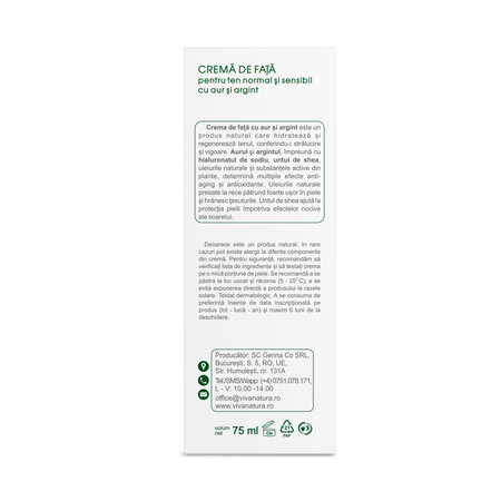 Crema de fata cu argint si aur coloidal, 75 ml, Vivanatura 765616