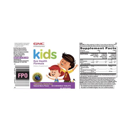 Formula pentru copii Milestones Kids Eye Health, 60 tablete, GNC 820045