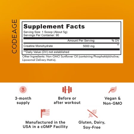 Creatina monohidrata lipozomala CodeAge Liposomal Creatine Monohydrate, 455 g, GNC 820122