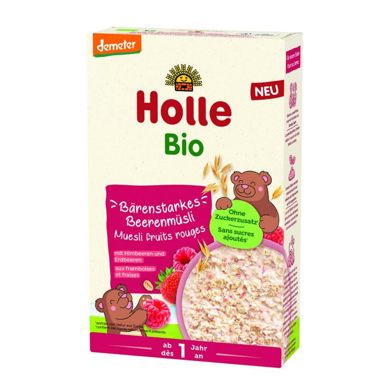 Musli Bio cu zmeura si capsuni, 1 an +, 200 g, Holle