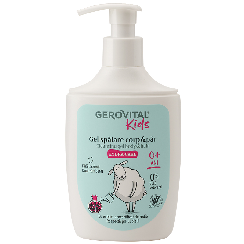 Gel spalare pentru corp si par Kids, +0 luni, 300 ml, Rodie, Gerovital