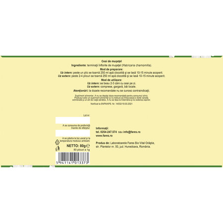 Ceai de musetel, 80 plicuri, Fares 722388