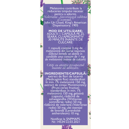 Melatonina vegetala 3mg, 20 capsule, Fares 722756