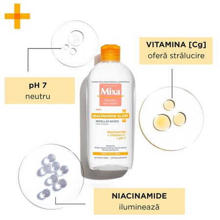 Apa micelara iluminatoare Niacinamide Glow, 400 ml, Mixa 564808