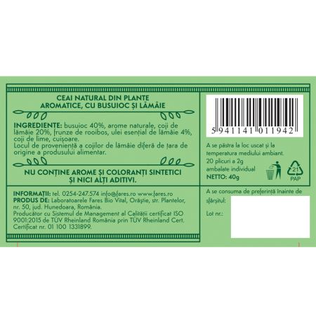 Ceai cu busuioc si lamaie Mireasma, 20 plicuri, Fares 722027