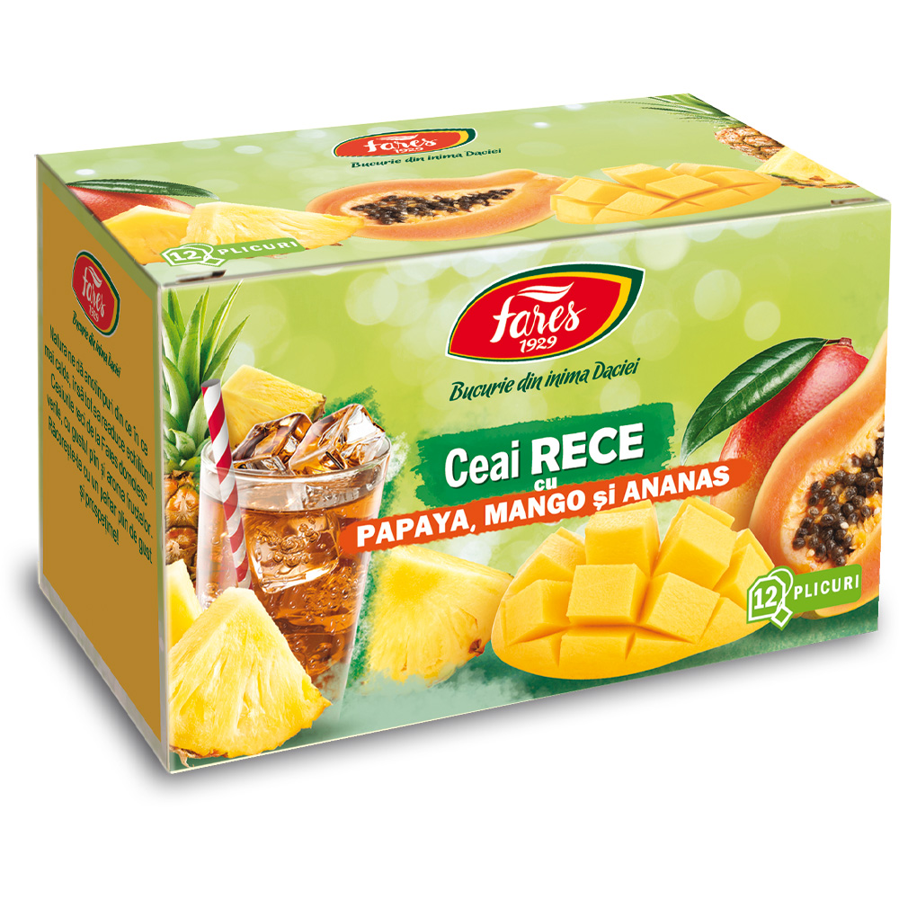 Ceai rece cu papaya mango si ananas, 12 plicuri, Fares