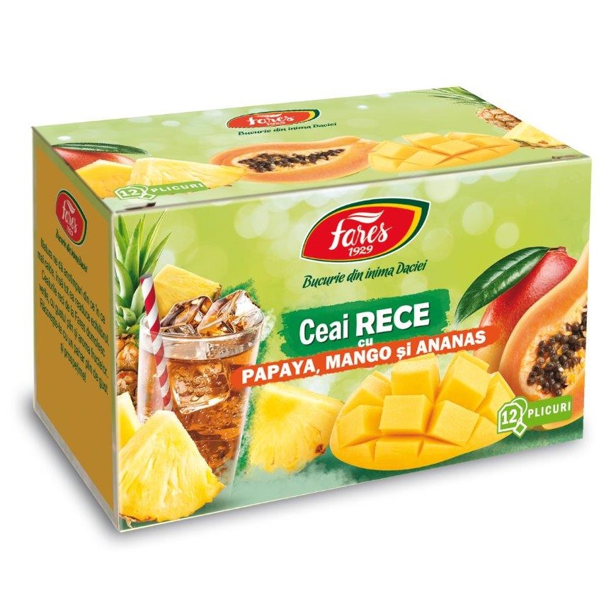 Ceai rece cu papaya mango si ananas, 12 plicuri, Fares