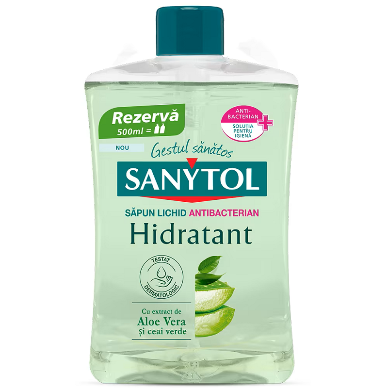 Rezerva sapun lichid antibacterian cu a Aloe Vera, 500 ml, Sanytol