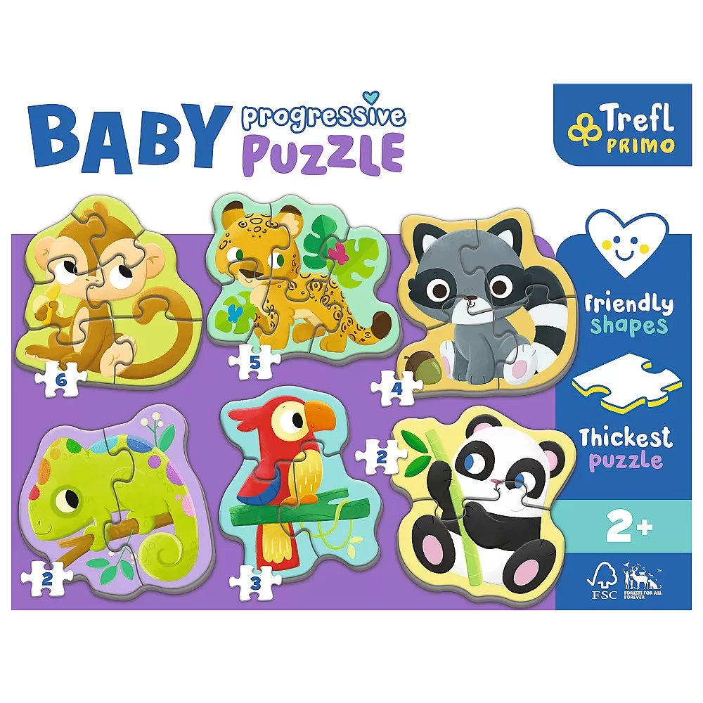 Puzzle Primo Baby Progressive, Animale Exotice, Trefl