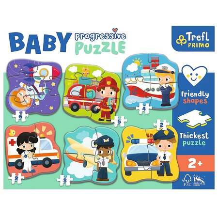 Puzzle Primo Baby Progressive, Vehicule Profesionale, 2 ani+, Trefl 565210