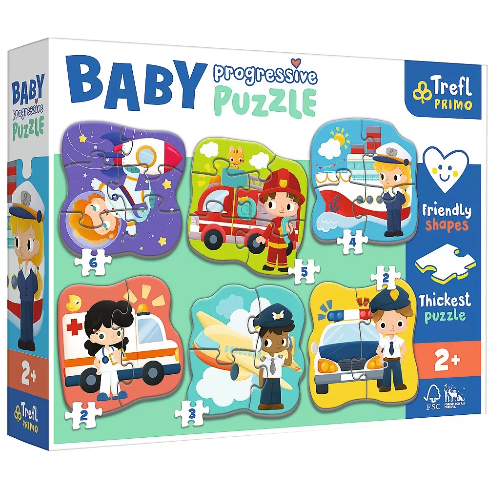 Puzzle Primo Baby Progressive, 2 ani+, Vehicule Profesionale, Trefl