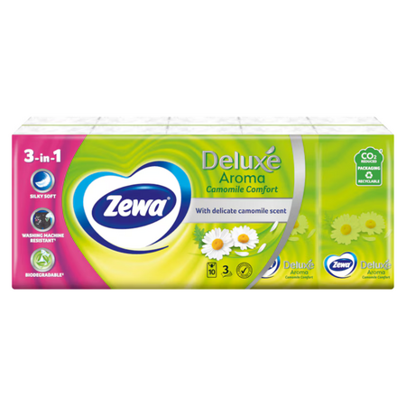Batiste de hartie delicate 3 straturi Deluxe Camomile, 10 pachete, Zewa