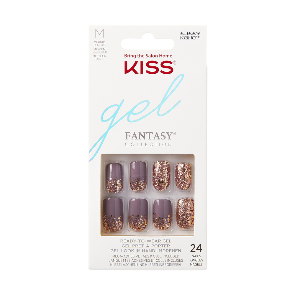 Unghii false Gel Fantasy, Medium Squoval, Glitter Krush, Kiss