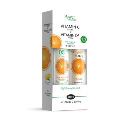 Pachet Vitamina C 1000 mg + D3 1000 ui Stevia 24 tablete + Vitamina C 500 mg 20 tablete