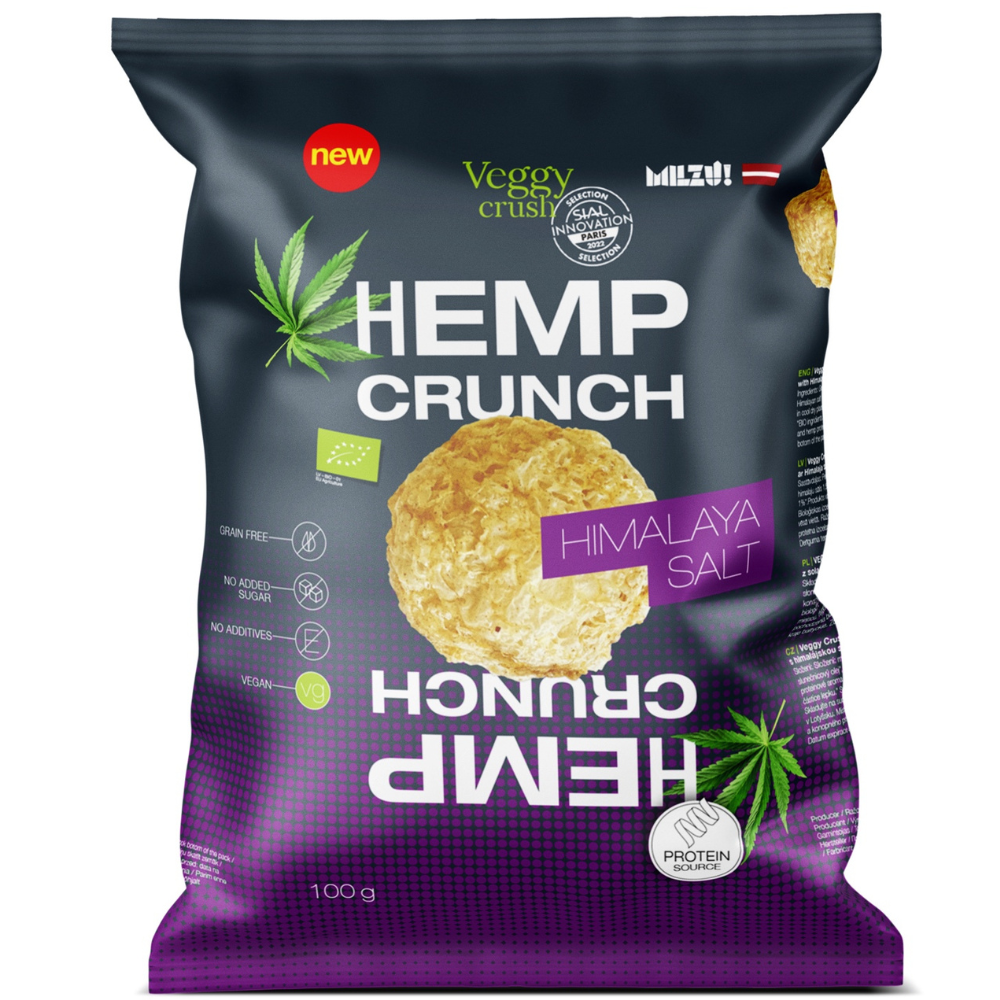 Snack proteic Bio cu sare de Himalaya Hemp Crunch, 100 g, Veggy Crush