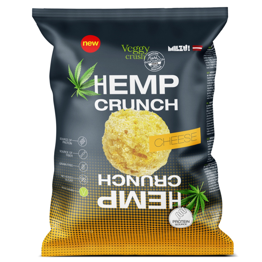 Snack proteic Bio cu aroma de branza Hemp Crunch, 100 g, Veggy Crush