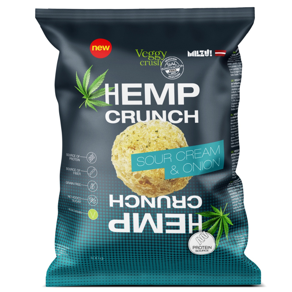 Snack proteic Bio cu smantana si ceapa Hemp Crunch, 100 g, Veggy Crush