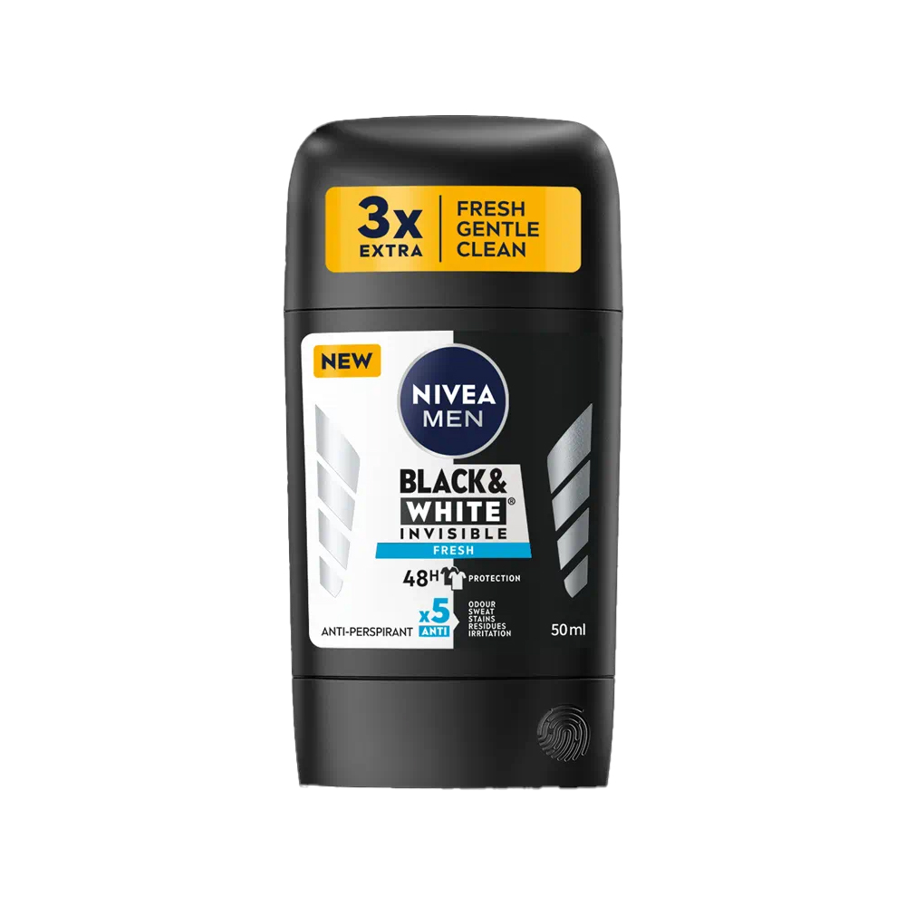 Deodorant Stick pentru barbati Invisible B&W Fresh, 50 ml, Nivea Men