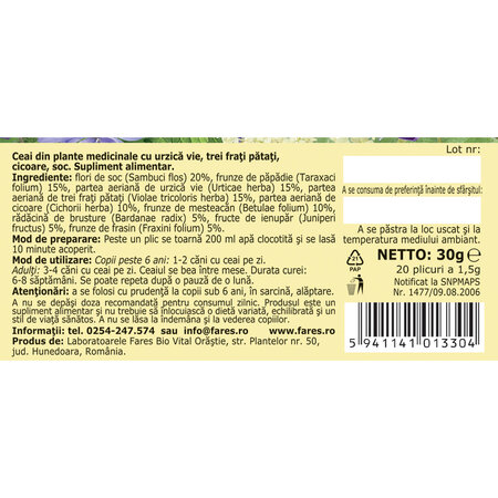 Ceai detoxifiant, 20 plicuri, Fares 722297