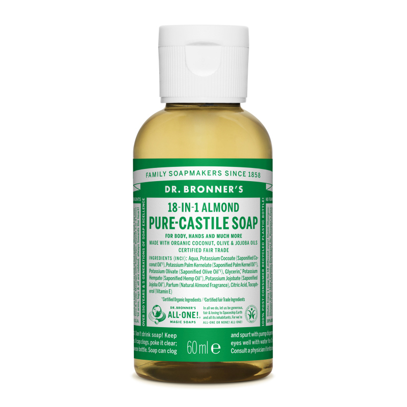 Sapun lichid 18 in 1 cu migdale pentru calatorii Castilia, 60 ml, Dr. Bronner's