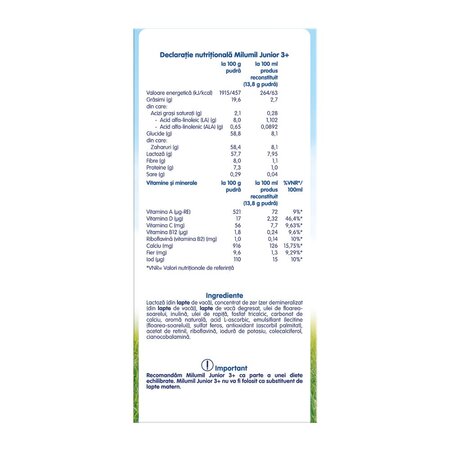 Formula de lapte Milumil Junior, +3 ani, 600 g, Milupa 753503