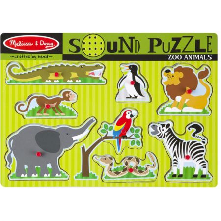  Puzzle de lemn cu sunete Animale de la Zoo