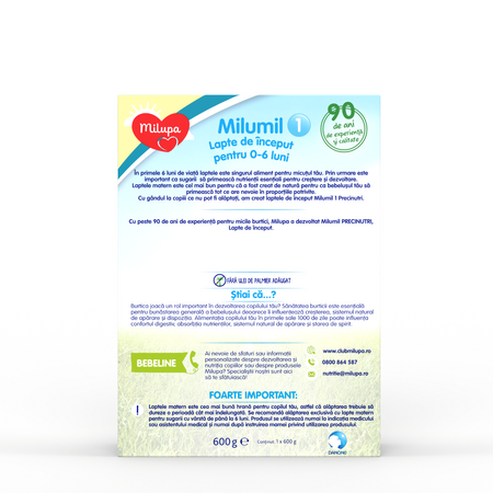 Lapte formula de inceput Milumil, 0-6 luni, 600 g, Milupa 689444