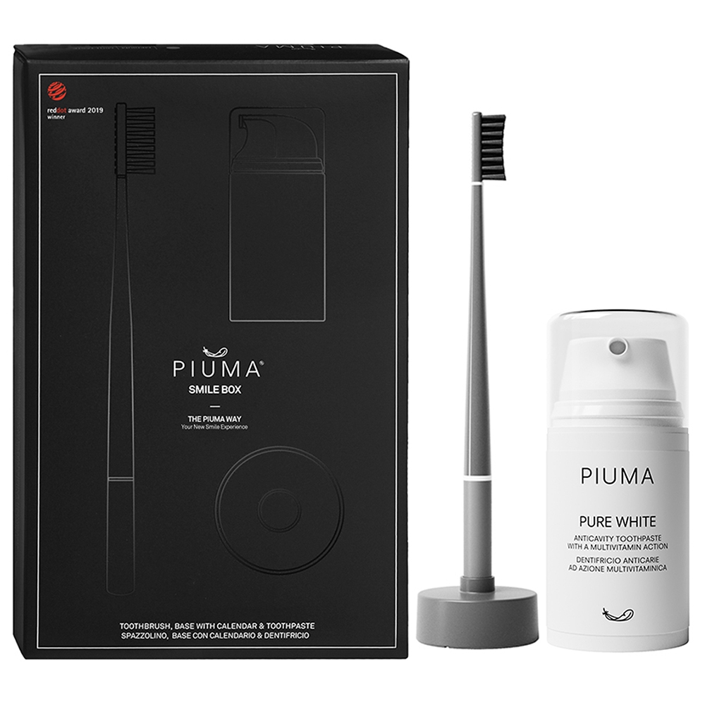 Periuta de dinti medium Asphalt Grey + Pasta de dinti Pure White 75 ml, Piuma