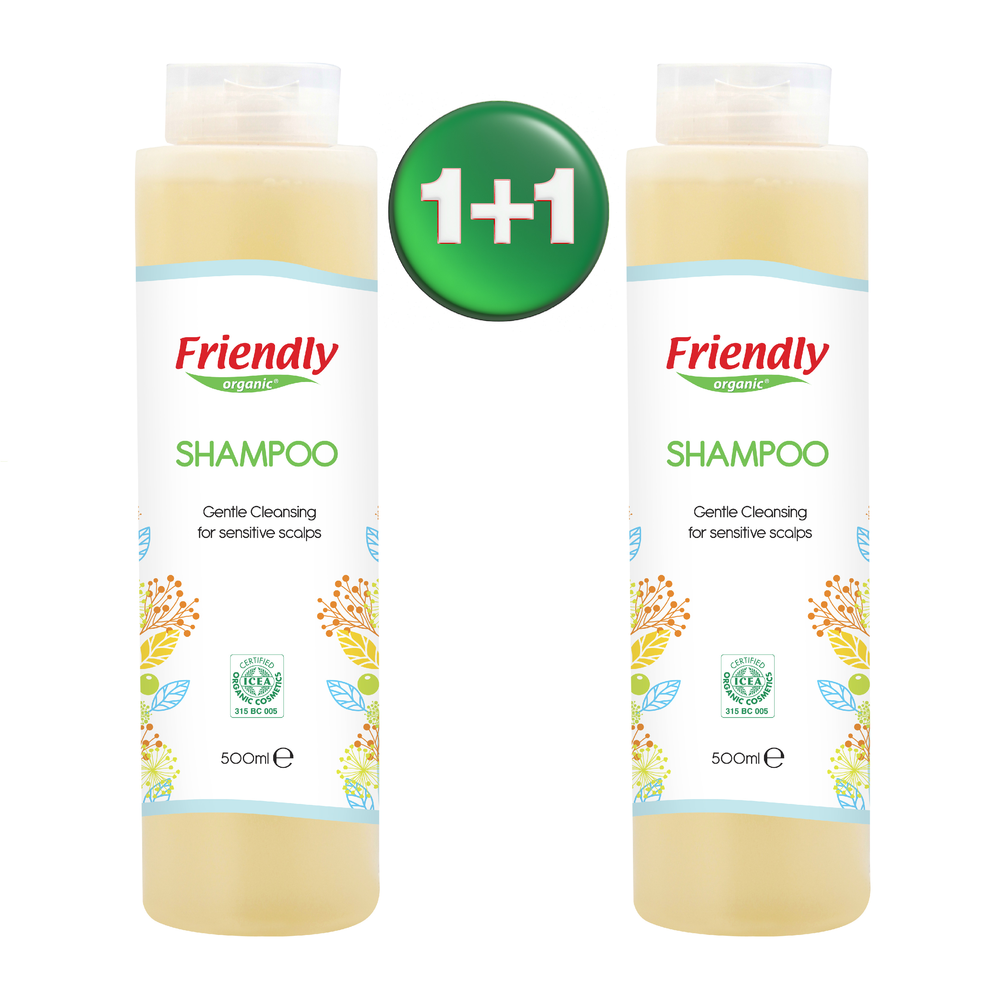 Pachet Sampon pentru adulti, 500 ml + 500 ml, Friendly Organic