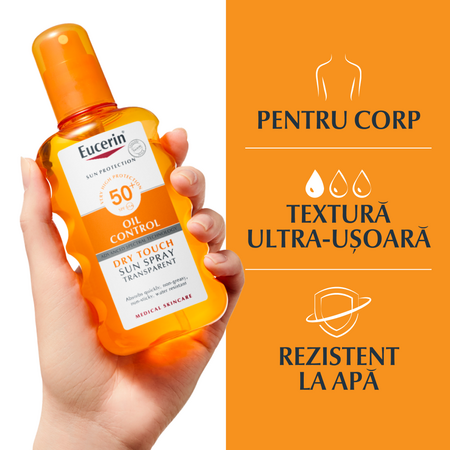 Spray de corp transparent cu SPF50+ Sun Protection, 200 ml, Eucerin 712743