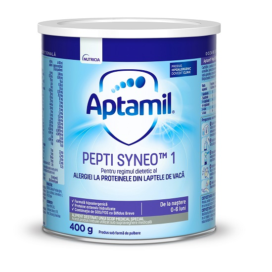 Formula de lapte de inceput Pepti Syneo 1, 0- 6 luni, 400 g, Aptamil 