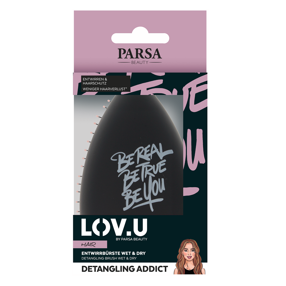 Perie de buzunar Wet & Dry LOV.U, Negru, 1 bucata, Parsa