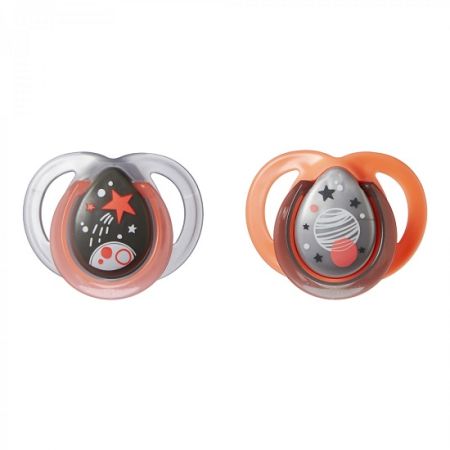 Suzete ortodontice de noapte gri/portocaliu, 2 buc, Tommee Tippee 453228