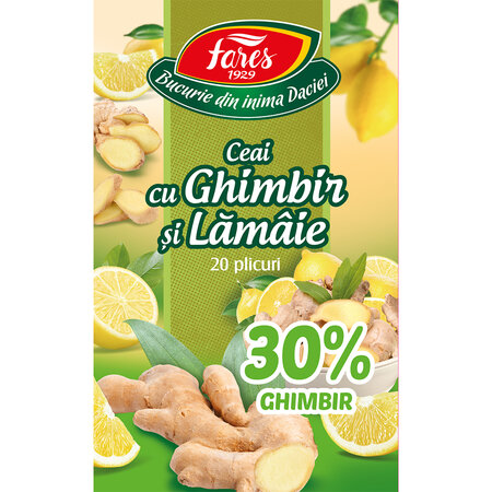 Ceai cu ghimbir 30% si lamaie, 20 plicuri, Fares 722517