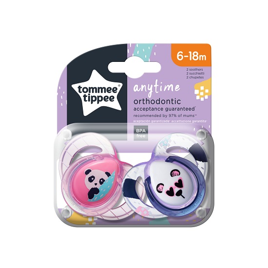 Suzete ortodontice Anytime, Ursuleti Panda Roz/Alb, 6-18 luni, Tommee Tippee