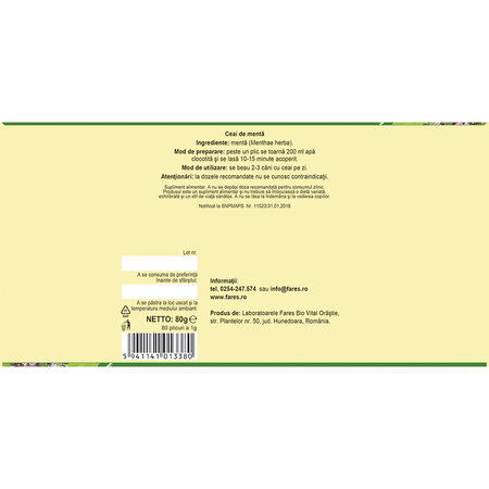 Ceai de menta, 80 plicuri, Fares 722396