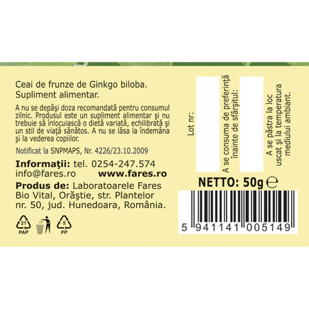 Ceai Ginko Biloba, 50g, Fares 720854