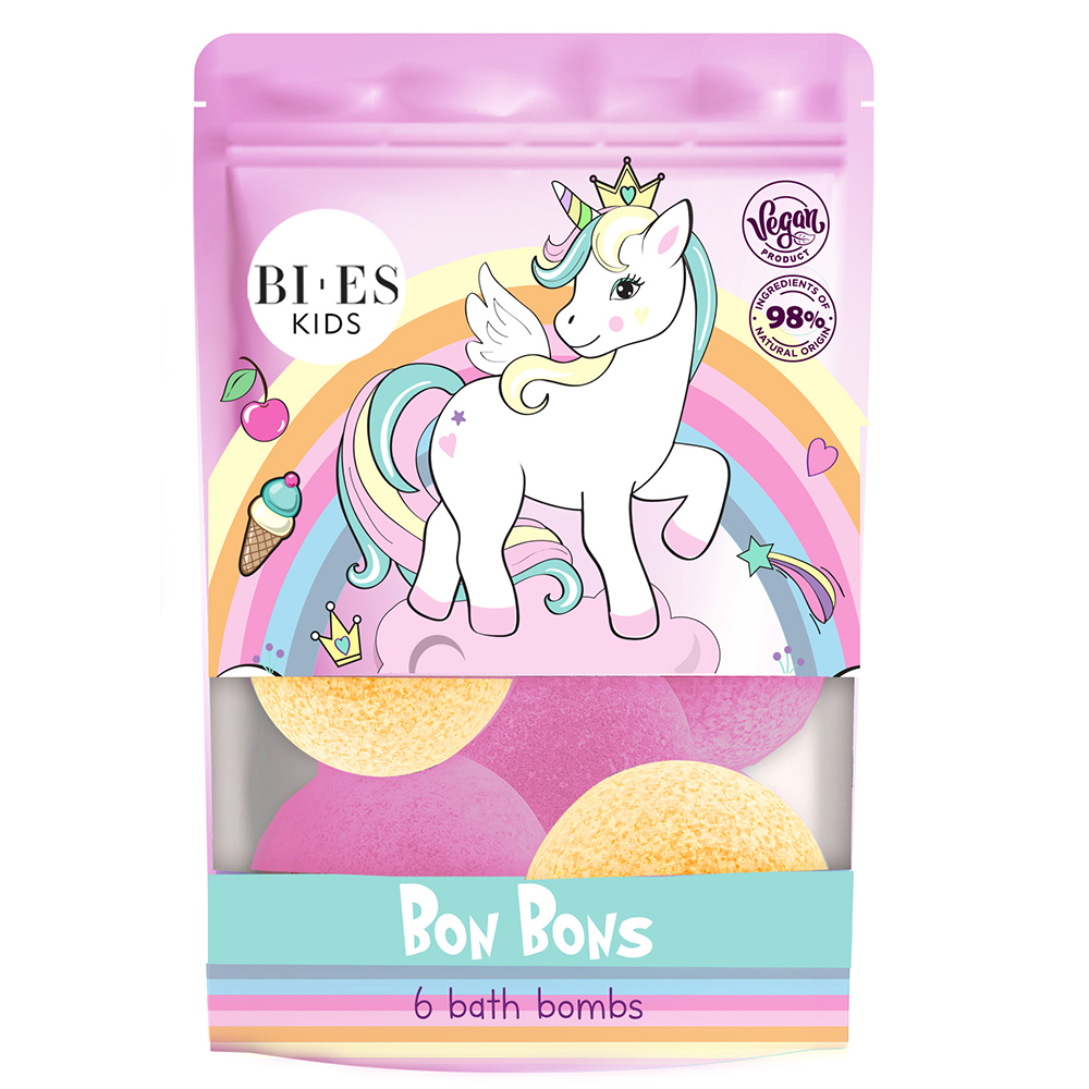 Bombe de baie Unicorn cu capsune si mango, 6 x 55 g, Bi Es