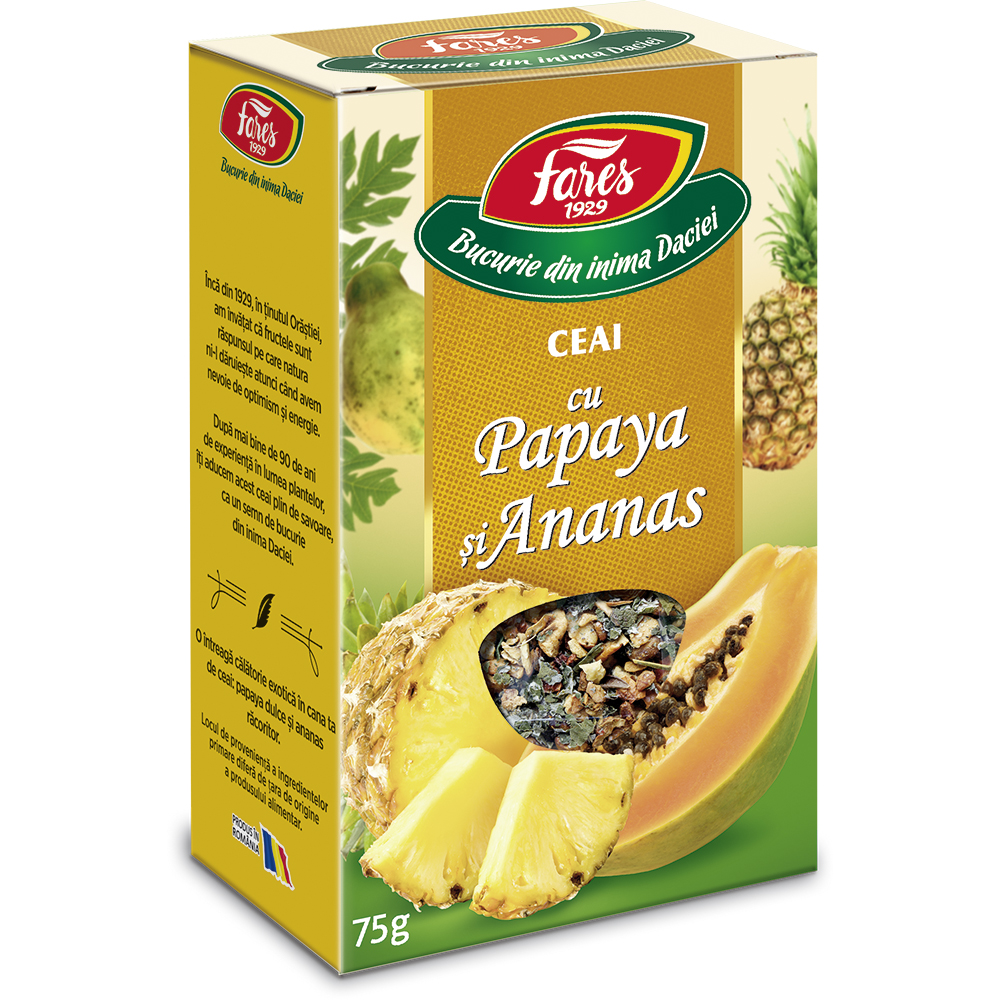 Ceai cu papaya si ananas, 75g, Fares