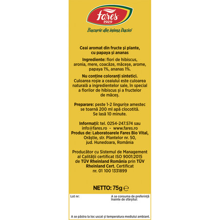 Ceai cu papaya si ananas, 75g, Fares 721969