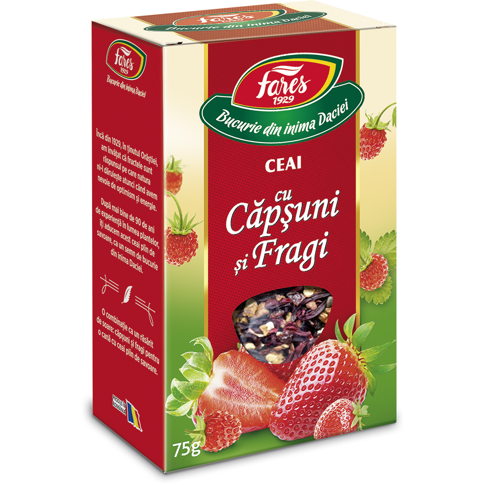 Ceai cu capsune si fragi, 75g, Fares