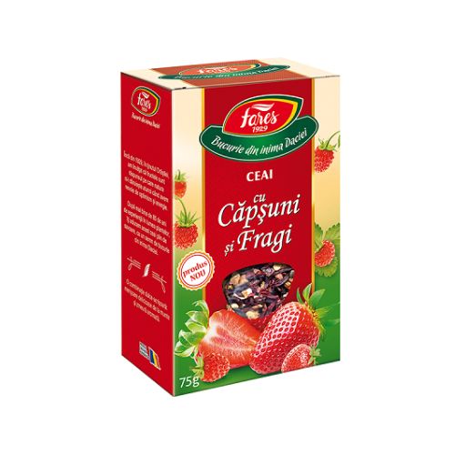 Ceai cu capsune si fragi, 75g, Fares