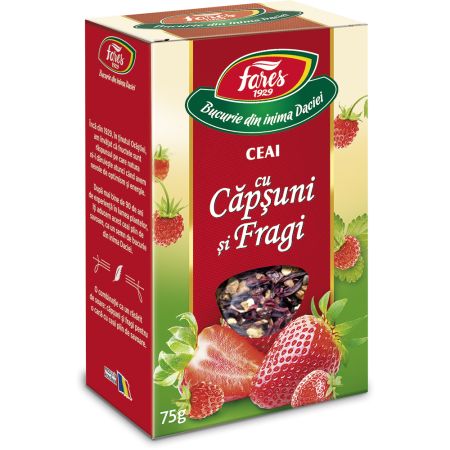 Ceai cu capsune si fragi, 75g, Fares