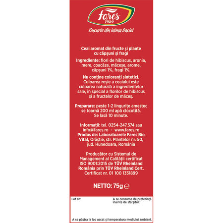 Ceai cu capsune si fragi, 75g, Fares 721959