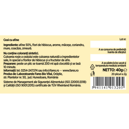 Ceai cu 50% afine, 20 plicuri, Fares 722239