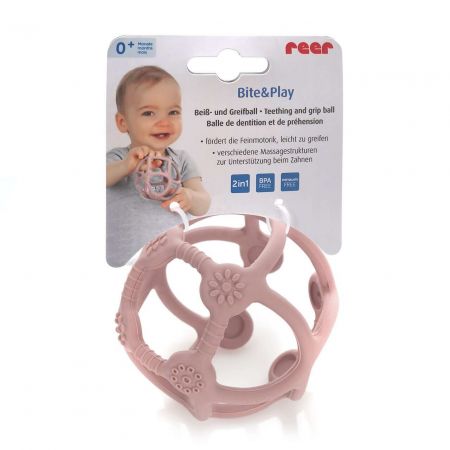 Jucarie din silicon pentru dentitie Bite & Play, Roz, Reer 567558