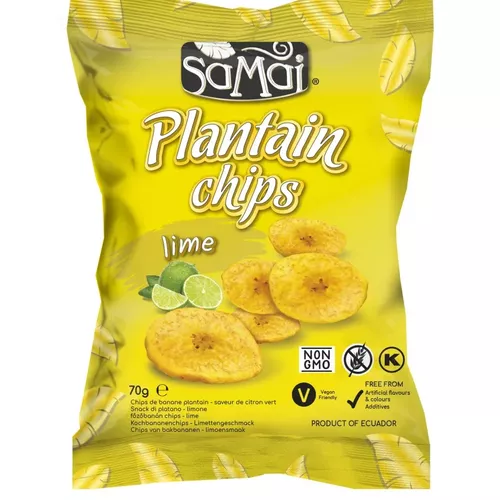 Chipsuri din banana cu gust de lime, 75 g, SaMai