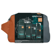 Pachet Spuma de Ras, Balsam dupa Ras, Gel de Dus + Borseta Men, 400ml + 200ml + 100ml, Gerovital