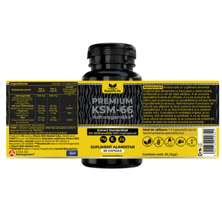 Extract de radacina Ashwagandha KSM-66 Premium, 60 capsule, Boost4Life 719815